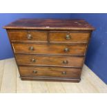 Victorian mahogany chest of 2 short over 3 long graduated drawers, on a plinth base, 111cm W x 56