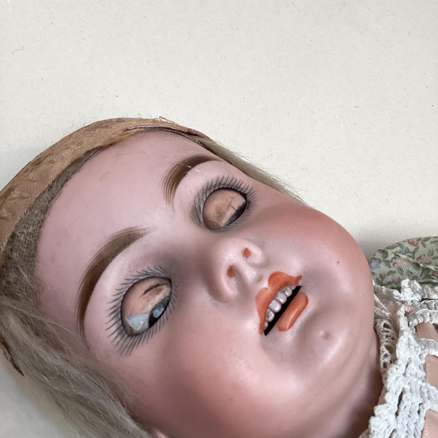 Later C19th/early C20th Continental Bisque headed doll, with open glass eyes glass and mouth, with - Bild 9 aus 13