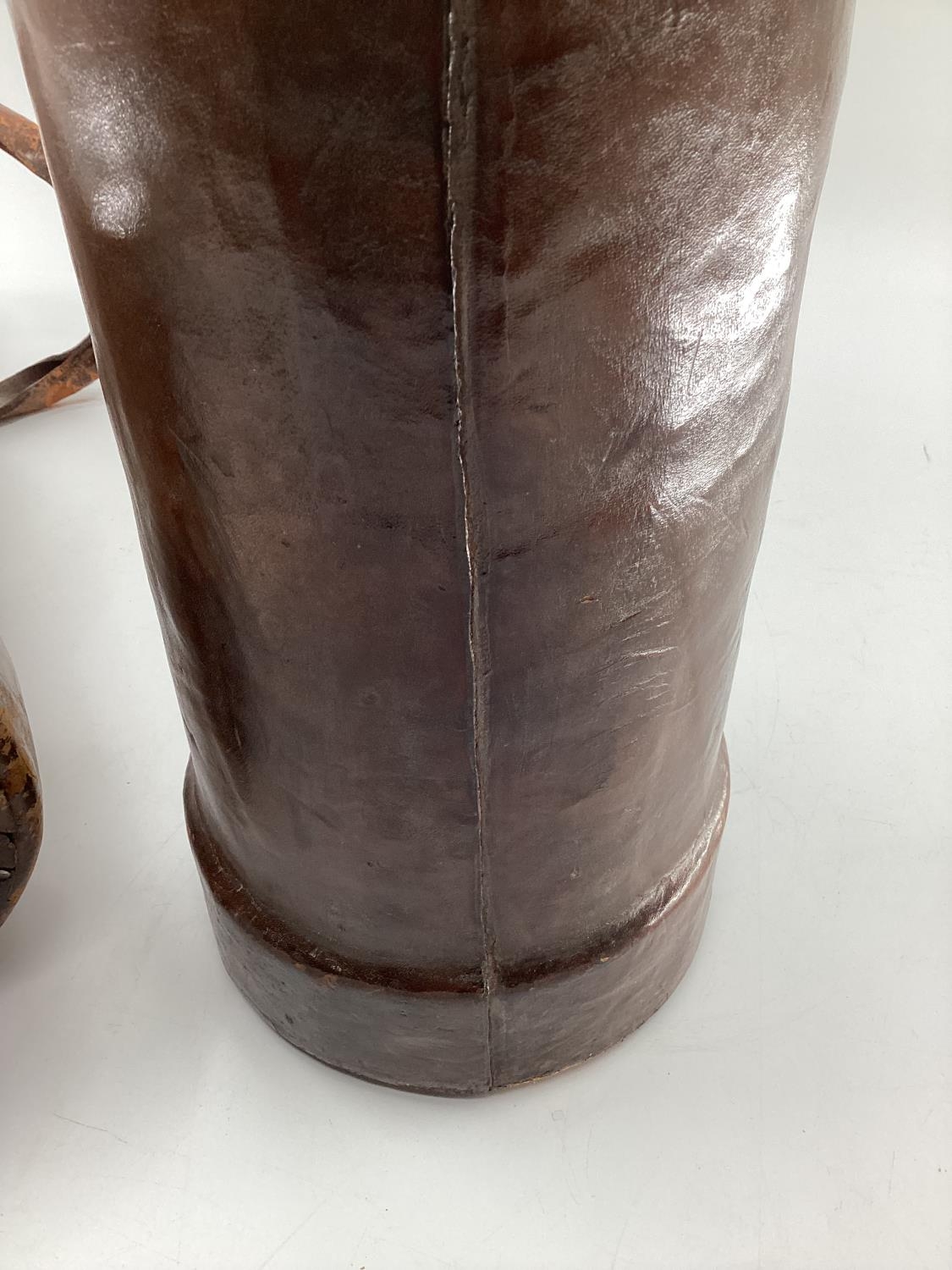 TWO WW1 leather artillery shell carriers, one with military crest, one with carrying handle, both as - Image 9 of 9