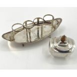 A sterling silver oval condiment holder, and an Art Deco style silver sugar, 402g