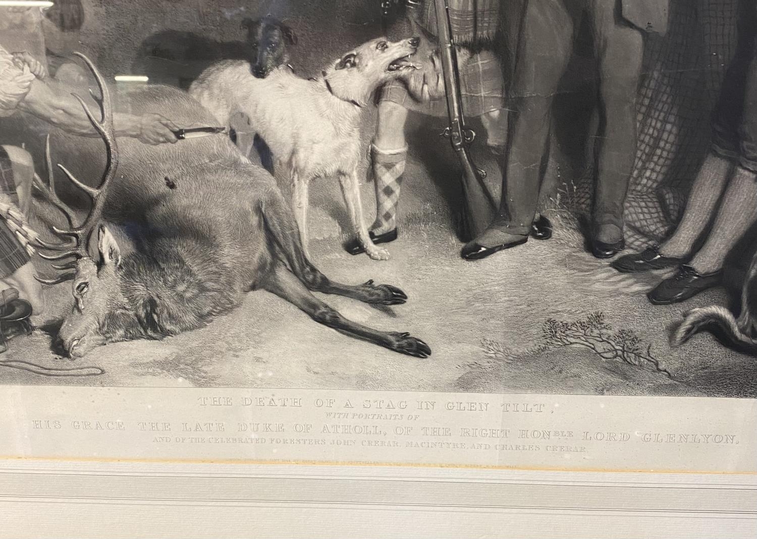 After Edwin Landseer, black and white print, "The Death of a Stag in Glen Tilt", engraved by J - Image 3 of 6