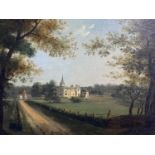 C19th French oil painting of a small Chateau