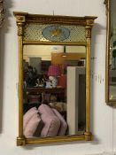 A Georgian gilt pier mirror, rectangular plate with twin column support frame, topped by inset