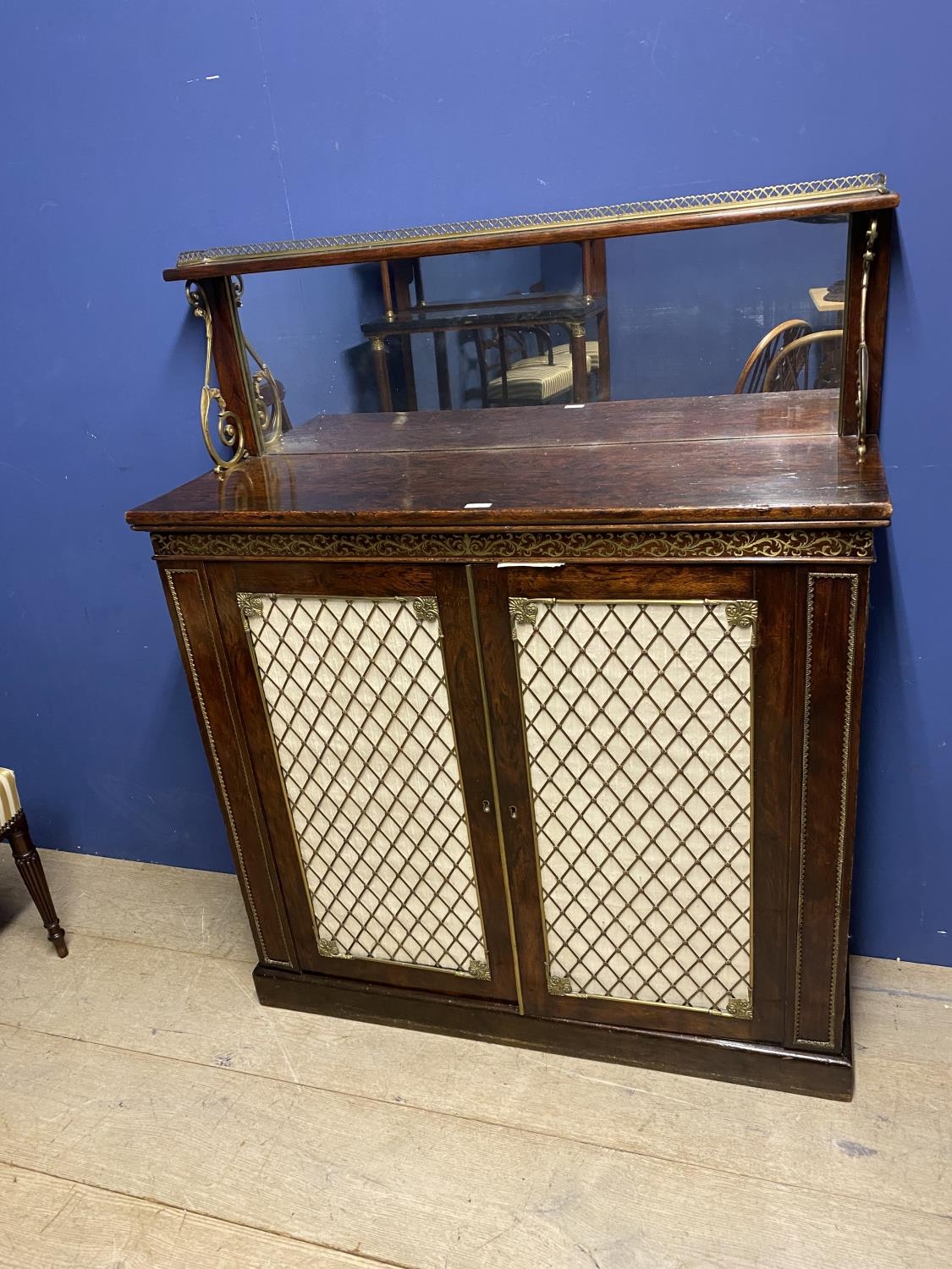 Good Regency brass inlaid rosewood chiffonier with mirrored back below brass galleried shelf above a - Image 2 of 10
