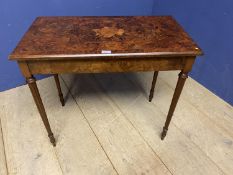 A small Edwardian inlaid walnut side table, depicting musician theme, 73cmW x 64cmH, and a small