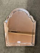 Venetian style wall mirror, with arched top, crack to base