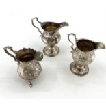 Three sterling silver cream jugs, early C19th, various makers, dates, 245g