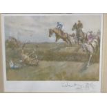 After L Edwards, signed colour print, "Over the Bank", 24 x 35 framed and glazed