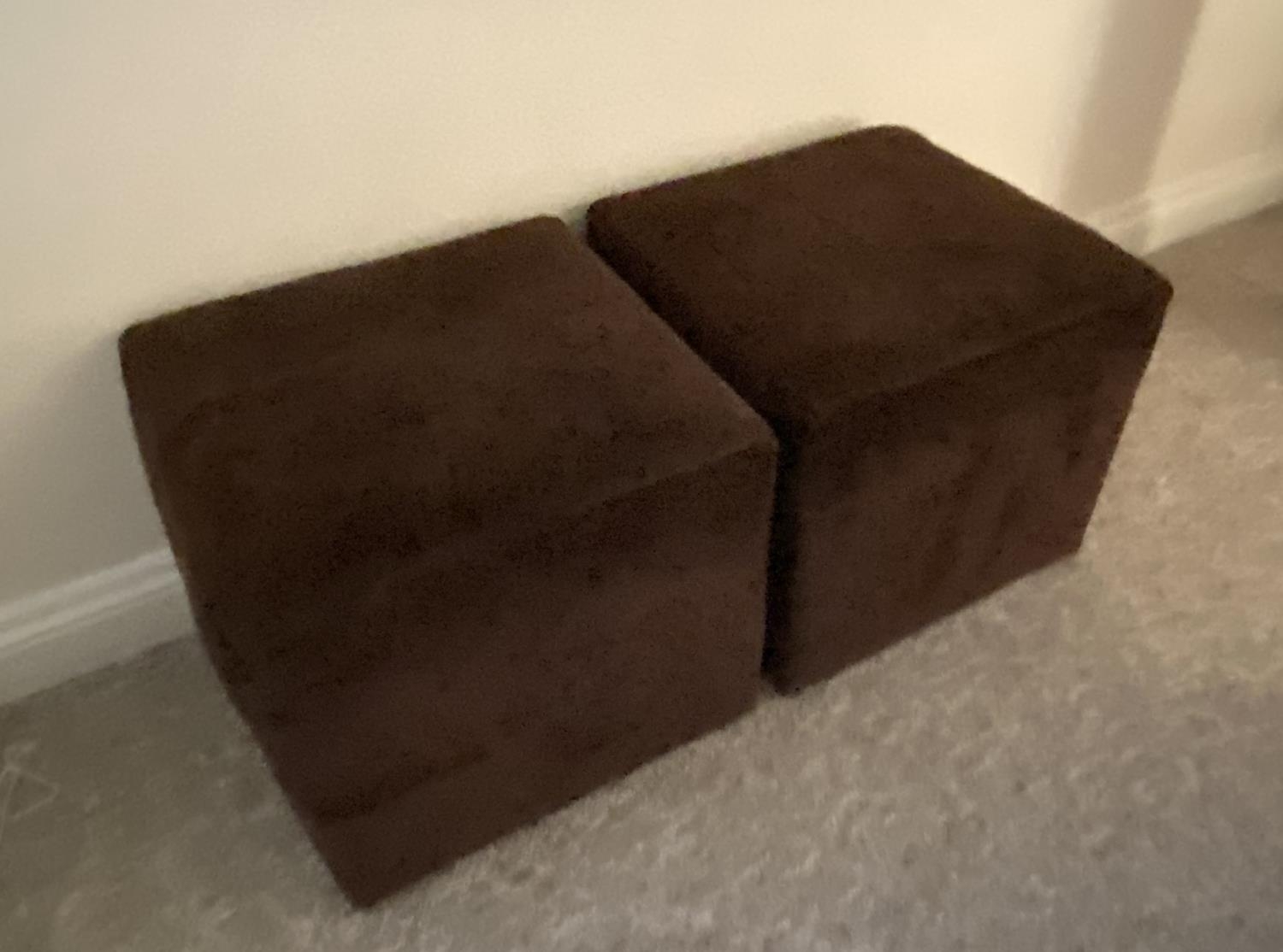 A small floral upholstered tub armchair , a brown upholstered tub arm chair and two square cubed - Image 2 of 4