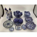 Decorative Modern Blue and White China: 3 figures of Oriental men (damage to one chin), and a
