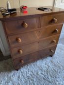 Victorian mahogany chest of 2 short over 3 long drawers, on bun feet