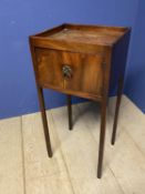 A small mahogany side table, tapered legs, cupboard door to front 36 x 77Hcm