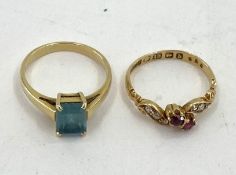 A 15ct gold single stone emerald ring and an 18ct gold ruby and old cut diamond ring, 5.97g