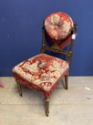 Small gilt and red patterned upholstered bedroom chair