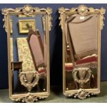 Pair of rectangular gilt gesso wall mirrors with cup and swag decoration