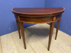 Mahogany and inlaid demi lune fold over card table