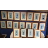 Set of 16 framed and glazed humorous Spy style pictures, plus 2 with darker frames, signed in pencil