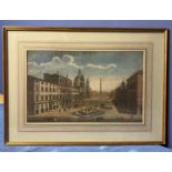 An C19th coloured etching print of a European city in a gilt glazed frame, 26 x 41cm