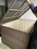 GARDEN FURNITURE: A large all weather outside garden lidded brown faux wicker chest - for garden