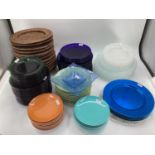 Quantity of modern kitchen plates, blue, green and frosted, see images for details, some