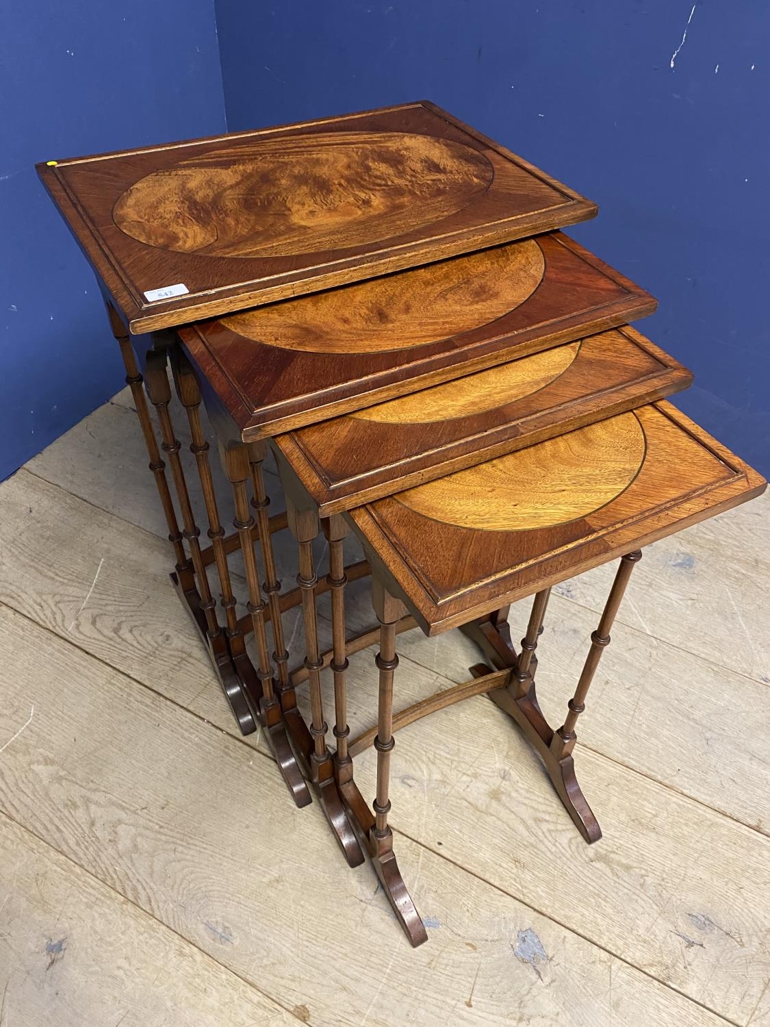 A good quartetto set of spider legged occasional tables with oval insets - Image 3 of 4