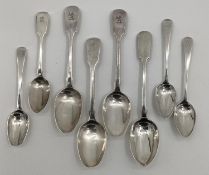 A collection of C19th century spoons, four serving spoons and four desert, various makers and dates,