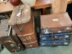 Vintage suitcases and trunks, including Globe Trotters, all with much wear, buy as seen