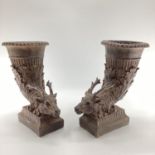 Pair of modern planters/holders, modelled with stag heads, some wear to interior,