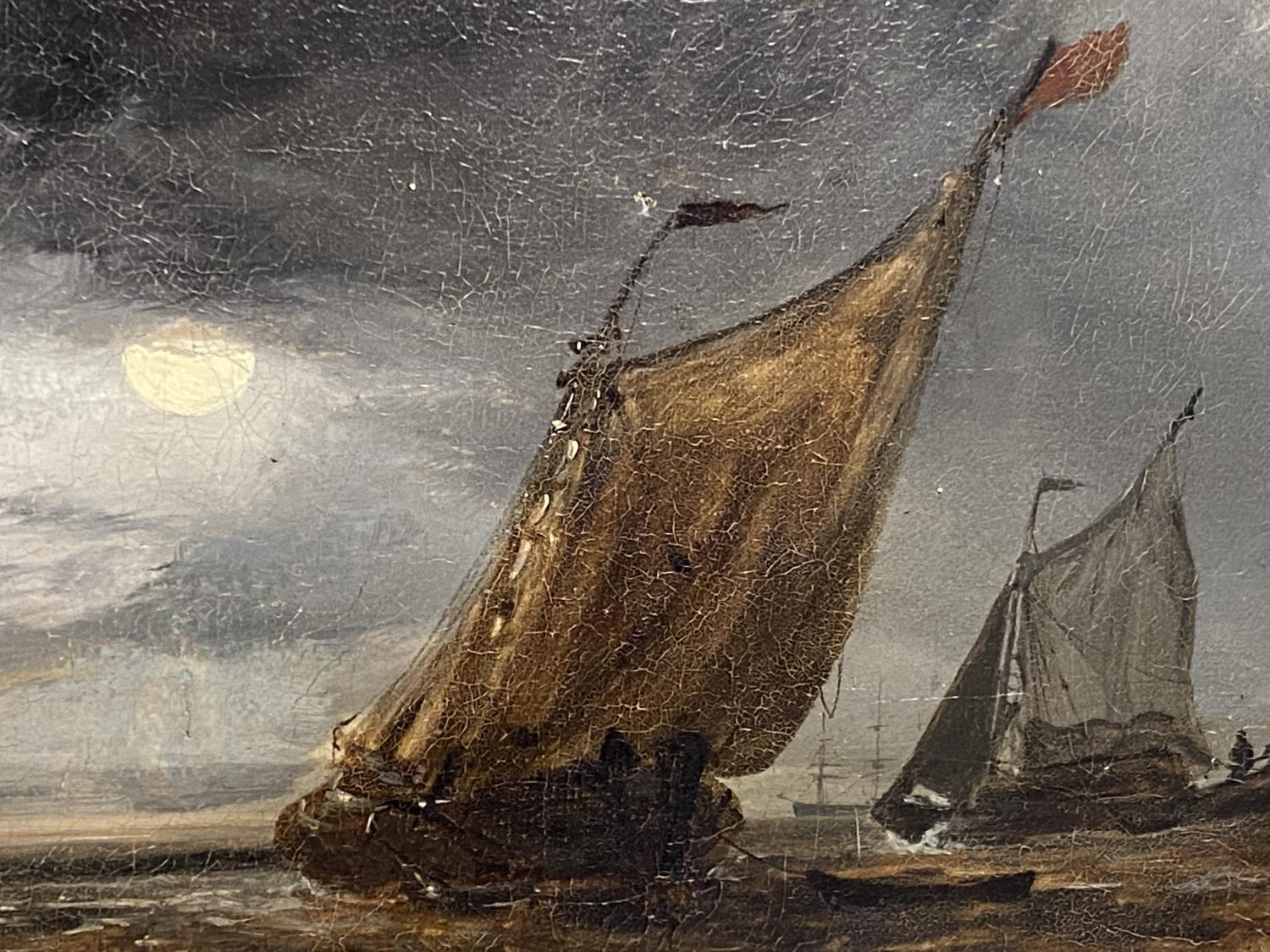 GEORGE BALMER (1806-1846) British School, oil on canvas, "Fishing Boats by Moonlight", in carved - Image 5 of 19