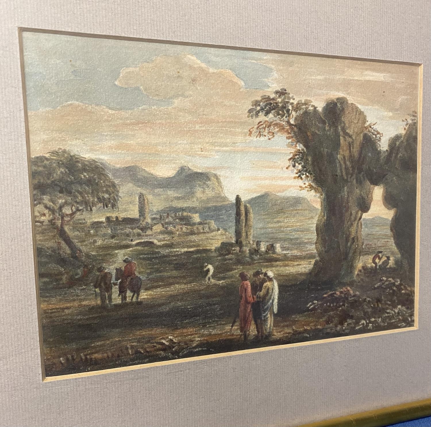 Three C19th century watercolours of figures in landscapes in gilt glazed frames, largest 17cm x 24 - Image 4 of 5