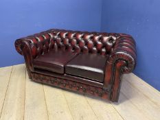 PAIR of TWO SEATER Chesterfield Red/Brown OXBLOOD Thomas Lloyd leather sofas (PLEASE NOTE photos for