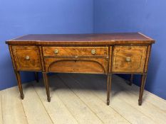Regency mahogany cross banded and ebony decorated break front sideboard, fitted one long central