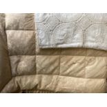 Quilted eiderdown, (some stains) 190 x 175cm; 6 off white bedspreads, double and singles, some