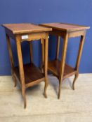 Pair of square two tier bedside tables with scalloped under edge