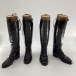 Two pairs of black ladies leather hunting boots by Rowell and Sons, Melton Mowbray both with