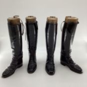 Two pairs of black ladies leather hunting boots by Rowell and Sons, Melton Mowbray both with