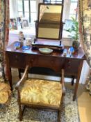 Edwardian mahogany knee hole dressing table on tapered legs, 122 cm L