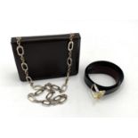 Brown leather small handbag, with silver metal chain strap, Harrods, in good condition, Harrods