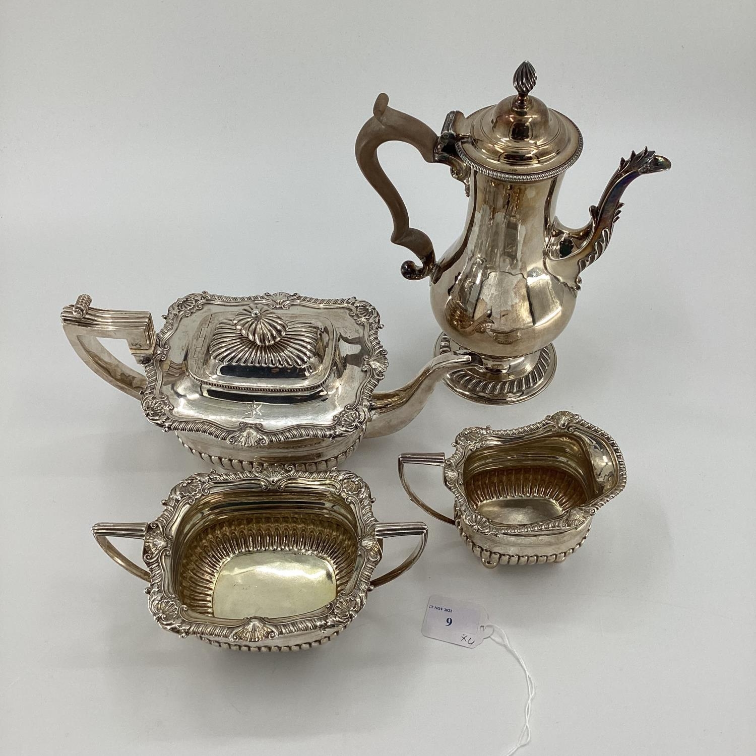 A sterling silver 3 piece tea set of half reeded design by JW Story and W Elliot, Lon - Image 8 of 8