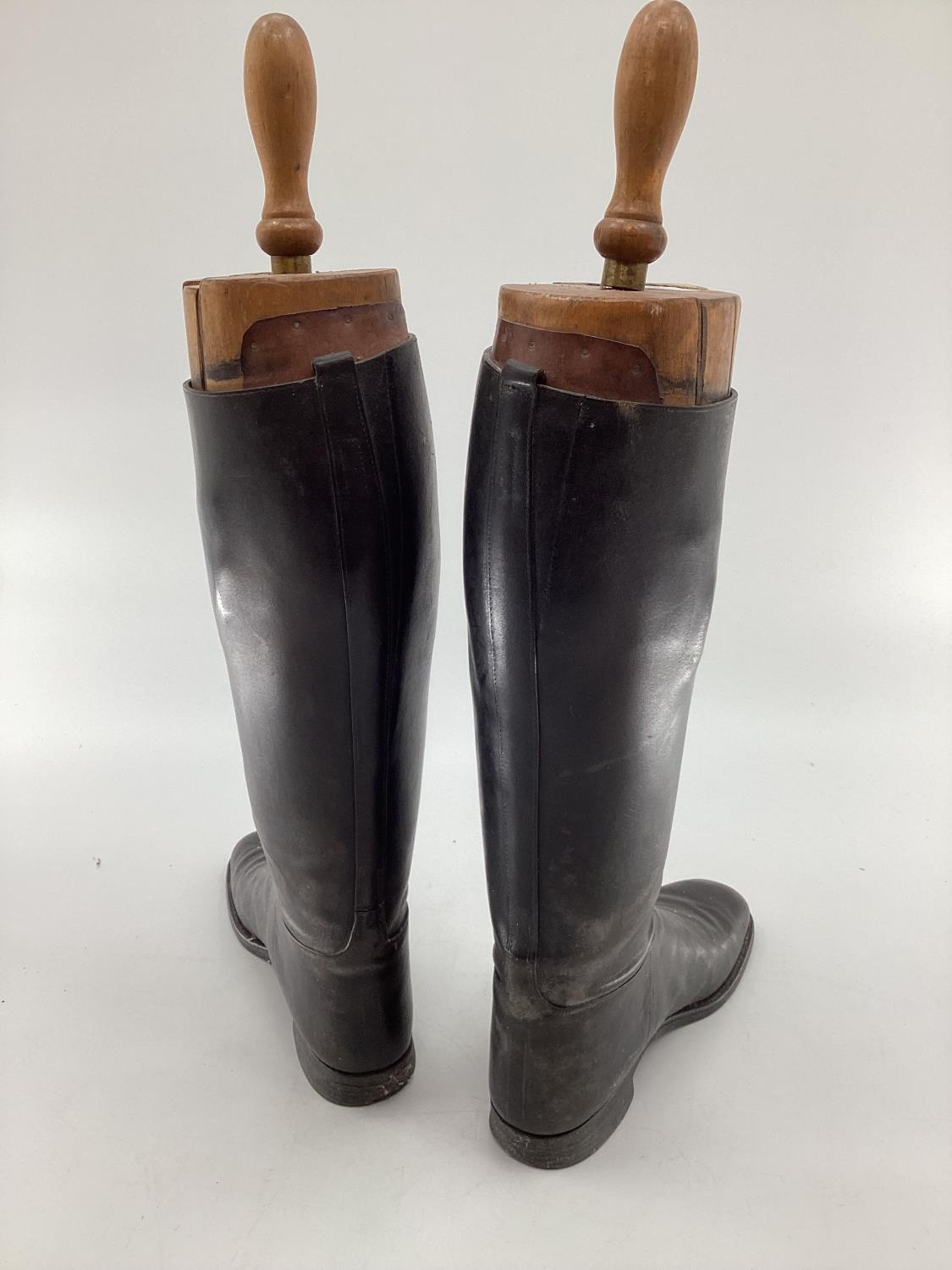 Pair of black leather hunting boots by Rowell and Sons Melton Mowbray with wooden trees - Image 4 of 6