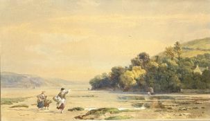 John Henry Mole (1814-1886), watercolour on paper, figures in a coastal landscape 245 x 42.5cm,