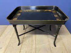 Black lacquered tray table, 75cmL x 55cmW x 56cmH