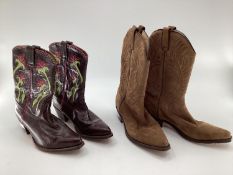 Two pairs of cowboys boots, marked TONY MORA label to inside 43; and the other label to pair: R