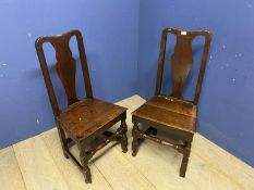 Pair of C18th oak hall chairs with solid seats,