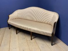 Edwardian show framed settee , upholstered in a striped fabric