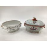 Chinese famille rose octagonal lidded tureen (the lid broken and riveted) and a continental C19th