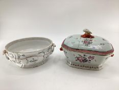 Chinese famille rose octagonal lidded tureen (the lid broken and riveted) and a continental C19th