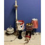 A quantity of lamps, lighting and lamp bases etc, all as found
