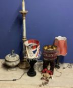 A quantity of lamps, lighting and lamp bases etc, all as found