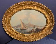 C19th Italian school watercolour in a glazed gilt oval frame. Indistinctly labelled verso and